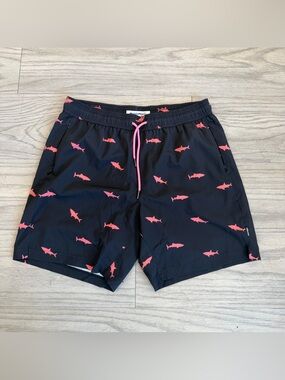 Maamgic Black Swim Trunks with Pink Shark Print